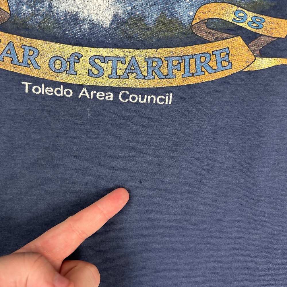 VTG Boy‎ Scouts Galaxy Stars T Shirt Fits Small Distressed Year of Starfire Ohio - Picture 6 of 13